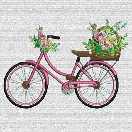 Cycle with Flower Embroidery Designs shop.nkemb.com