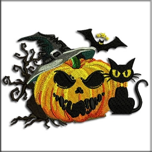 Pumpkin With Angry Black Cat Halloween Embroidery Designs shop.nkemb.com
